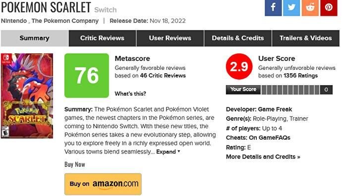 pokemon scarlet metacritic